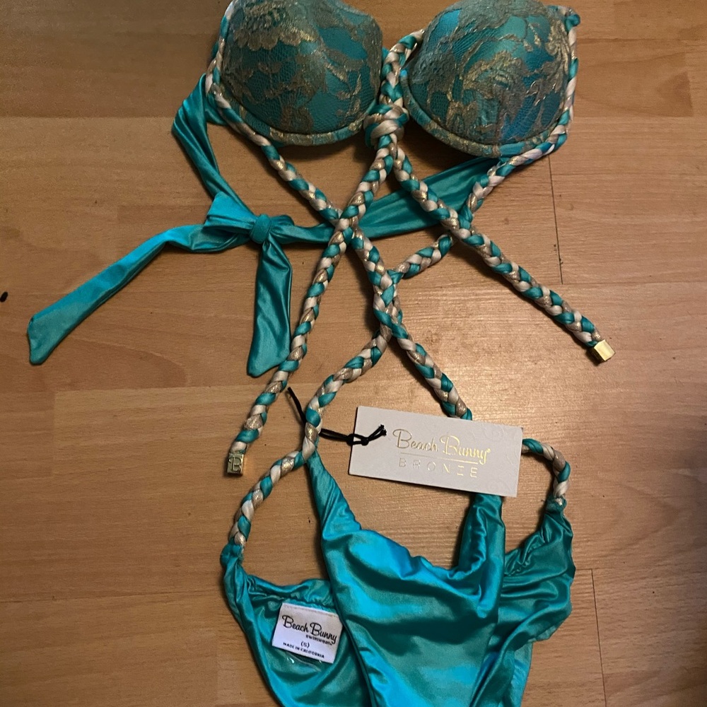 Beach Bunny  teal and gold Bronze cute one piece
